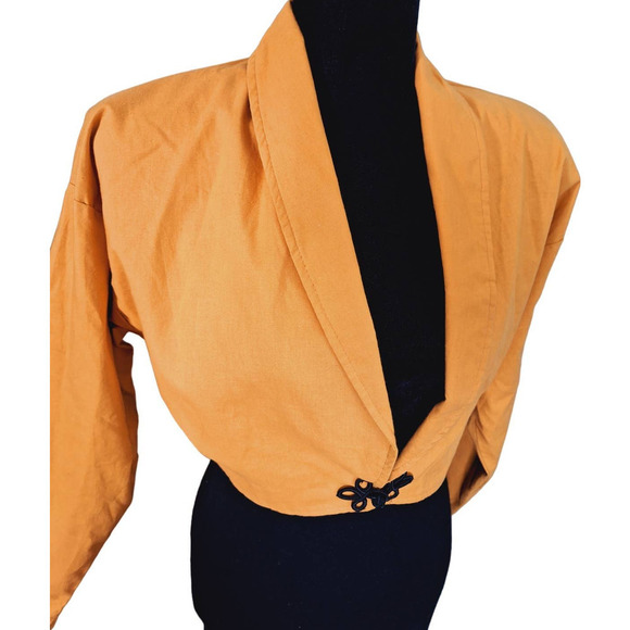 Vintage 80s Cropped Mustard Yellow Power Jacket Women Medium - Picture 4 of 9